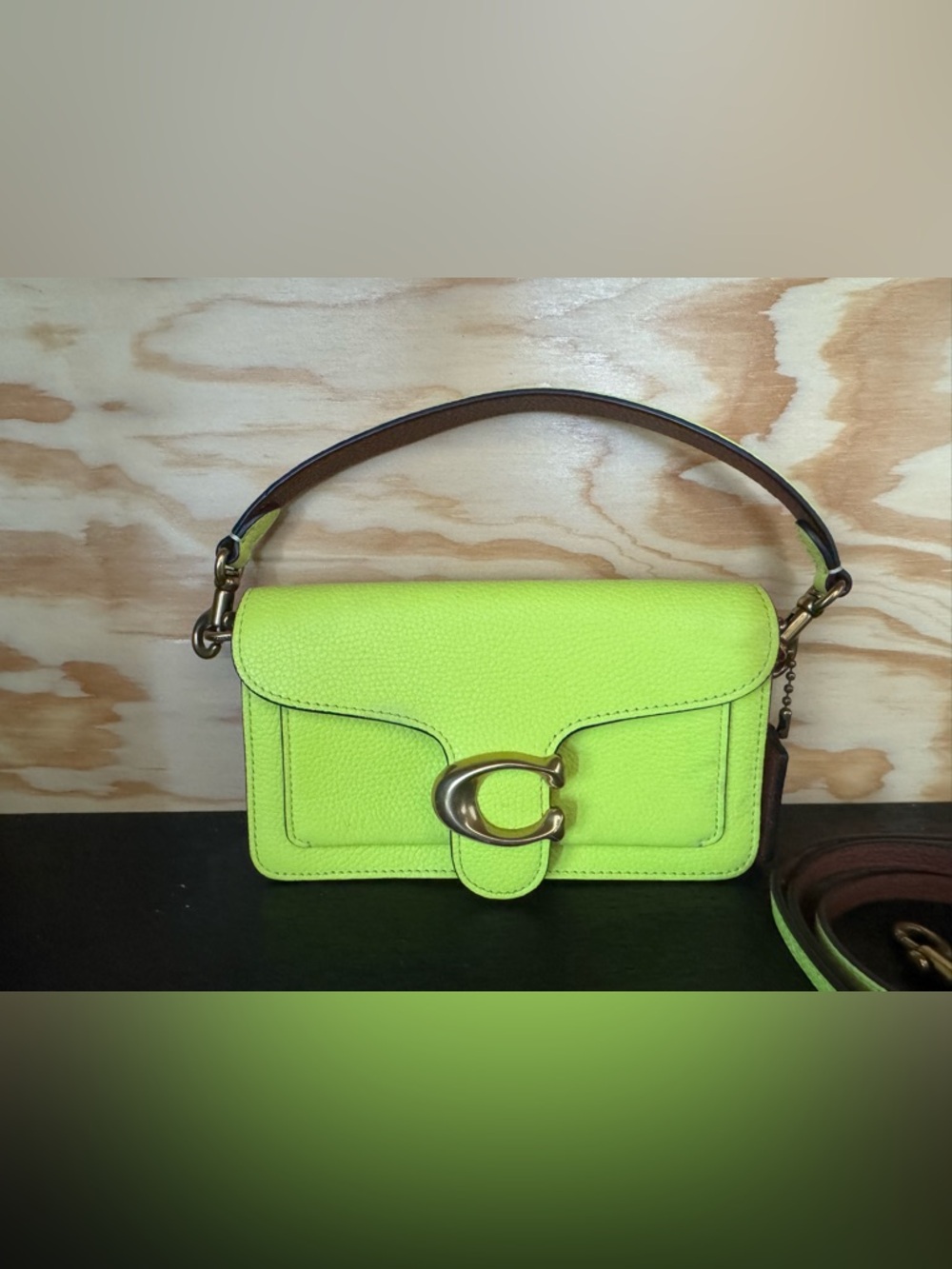 Coach Neon Yellow Pebbled Leather Shoulder Bag with Signature C Hardware